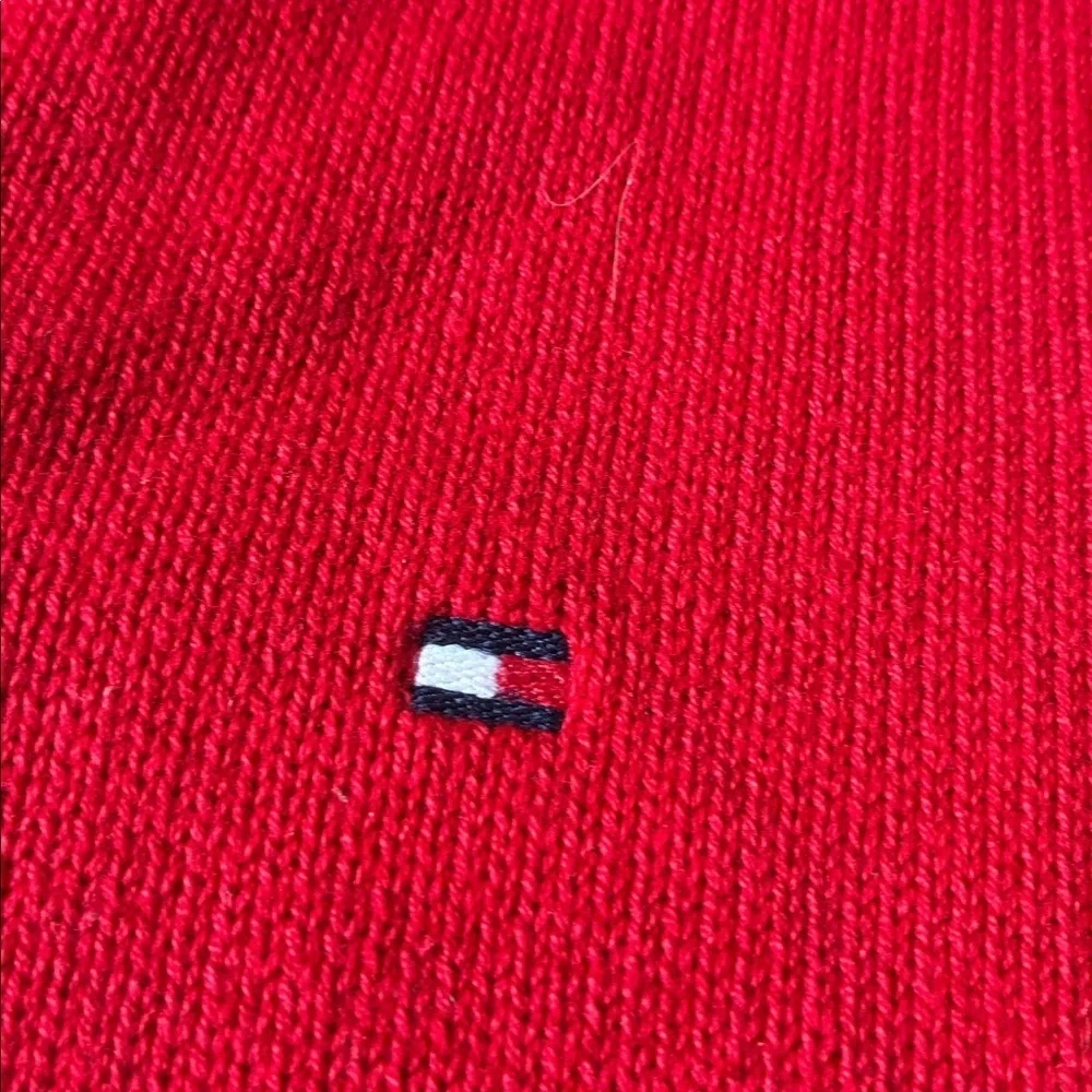 Tommy Hilfiger Men's L Quarter Zip Sweater Red Cotton  Preppy